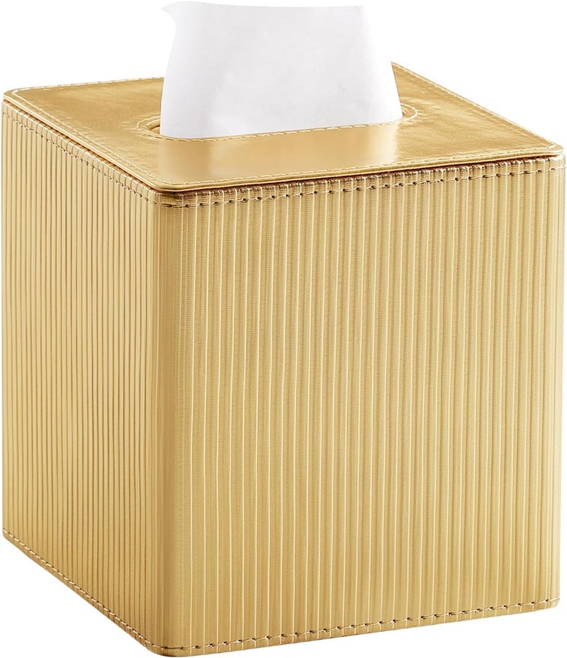 Cretkhp Gold Tissue Box Cover Square with Magnetic Closure, PU Leather Tissue Box Holder for Bathroom NightStands Livingroom, Decorative Modern Square Tissue Holder (Gold) - Image 1
